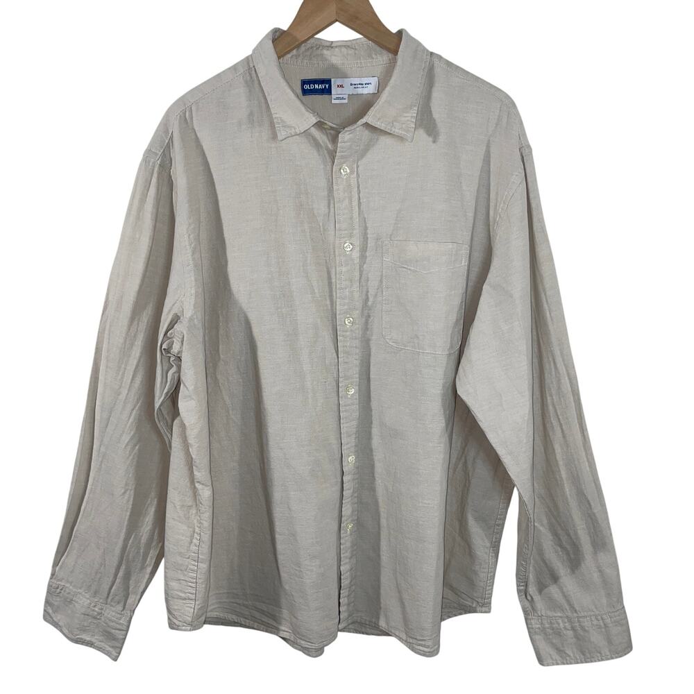 Old Navy Mens Everyday Shirt Button Up 100% Cotton Chambray Regular Fit Tan 2XL